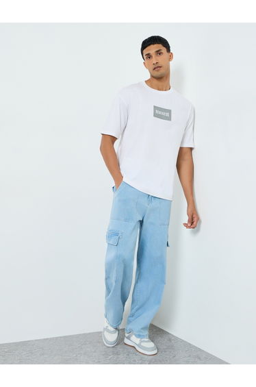 Men White Graphic Print Oversized T-Shirt