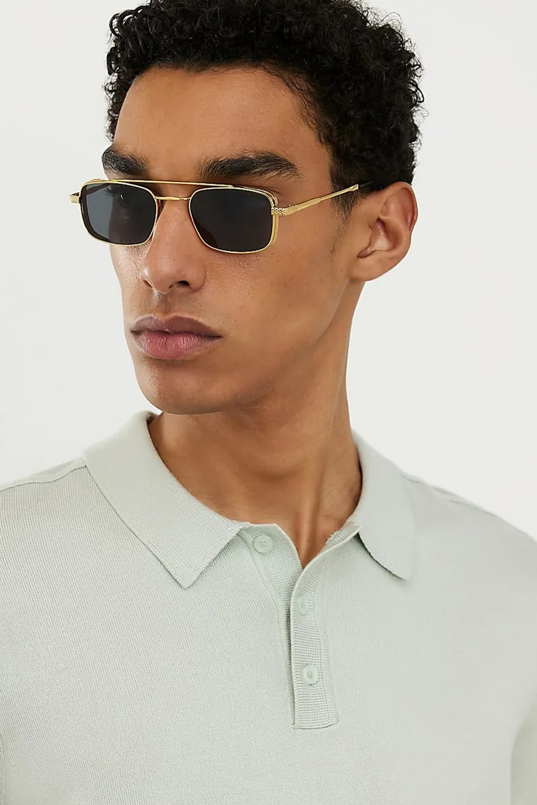 Gold Flat Top Rectangle Sunglasses