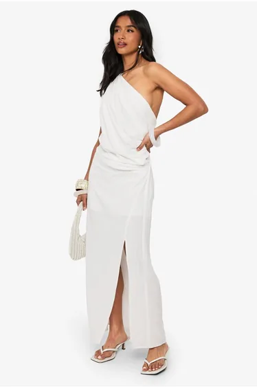 Petite Linen Look Drape Strap Back Maxi Dress - white