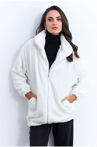 Women's Ecru Plush Coat
