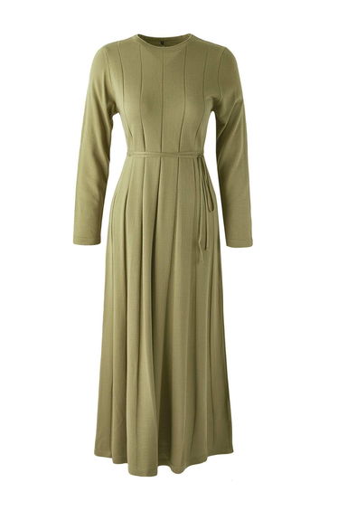 Khaki Unlined Plain Knitwear Double Plate Hijab Dress