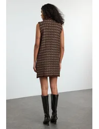 Brown Textured Mini Tweed Look Knit Dress - 3
