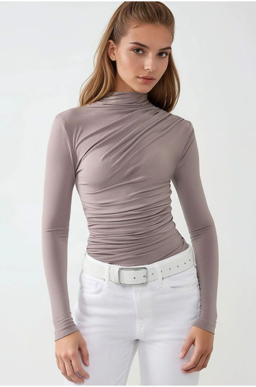 High Collar Drape Detail Blouse