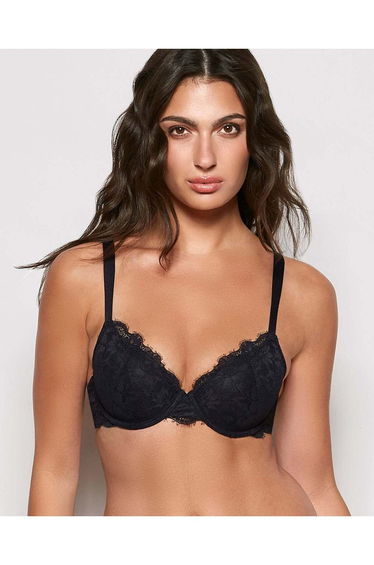 Lightly Lined Full Coverage Bra with Allover Lace in Black