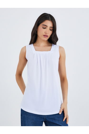 Solid Square Neck Sleeveless Top