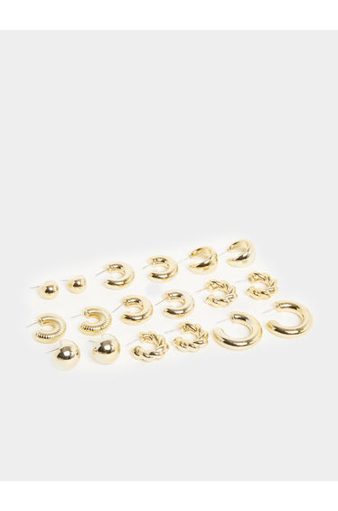 Pack of 9 - Gold Hoop Earrings