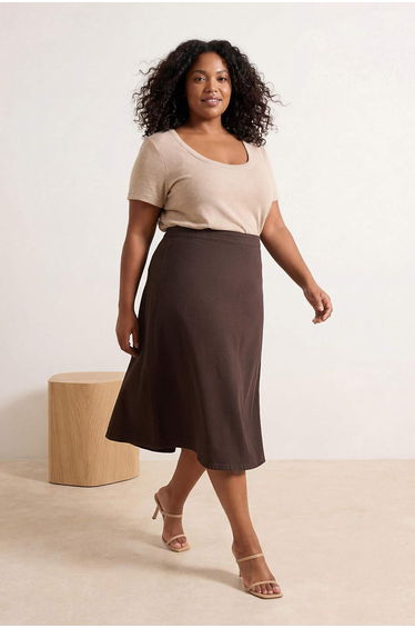 Brown Flounce Maxi 100% Cotton Plus Size Denim Skirt