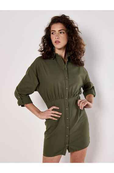 Fitted Twill Shirt Mini Dress