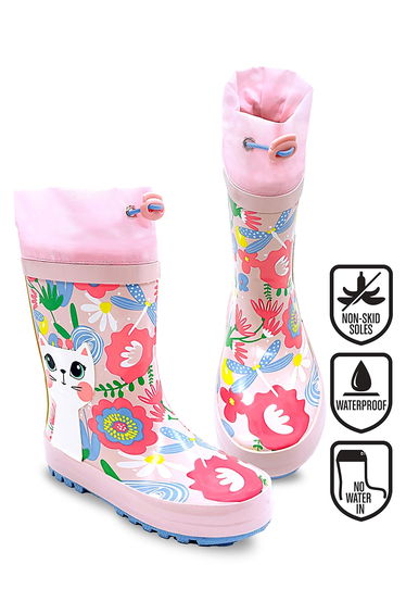 Cat Floral Girl's Rain Boots