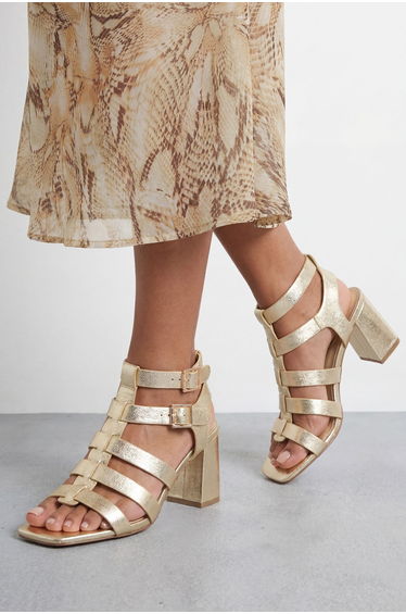Faith: Nikkie Faux Leather Block Heel Gladiator Sandals