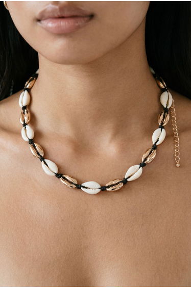 Shell & Rope Detail Choker Necklace - cream