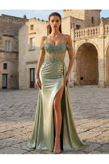 Leely Women's Elegant Spaghetti Straps Sleeveless Prom Dress