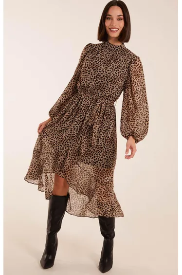 فستان ميدي بتصميم لف بياقة عالية