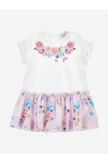 Monnalisa Baby Girls Butterflies and Flowers Dress in White