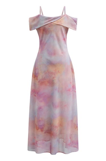 Ombre Double-Strap Cold-Shoulder Chiffon Dress