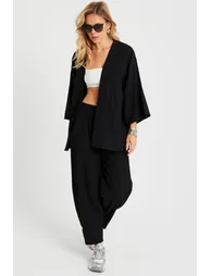 Women's Cress Kimono Suit Black - 4