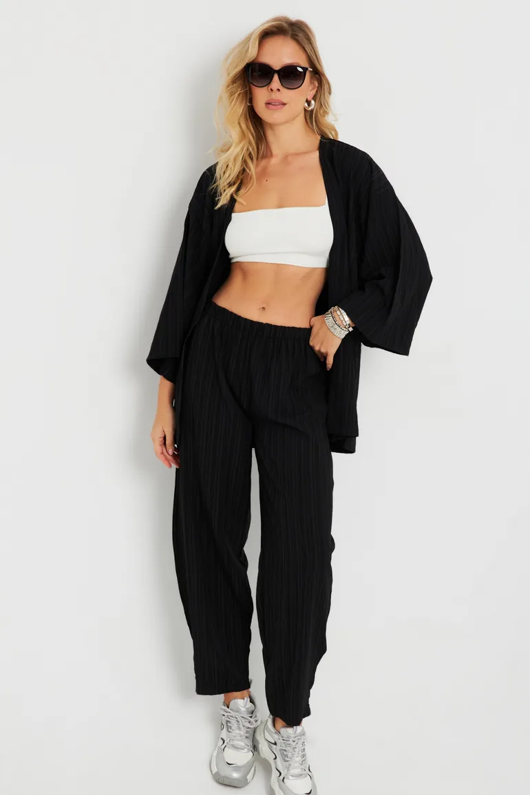 Women's Cress Kimono Suit Black - 5