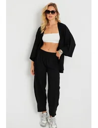 Women's Cress Kimono Suit Black - 5
