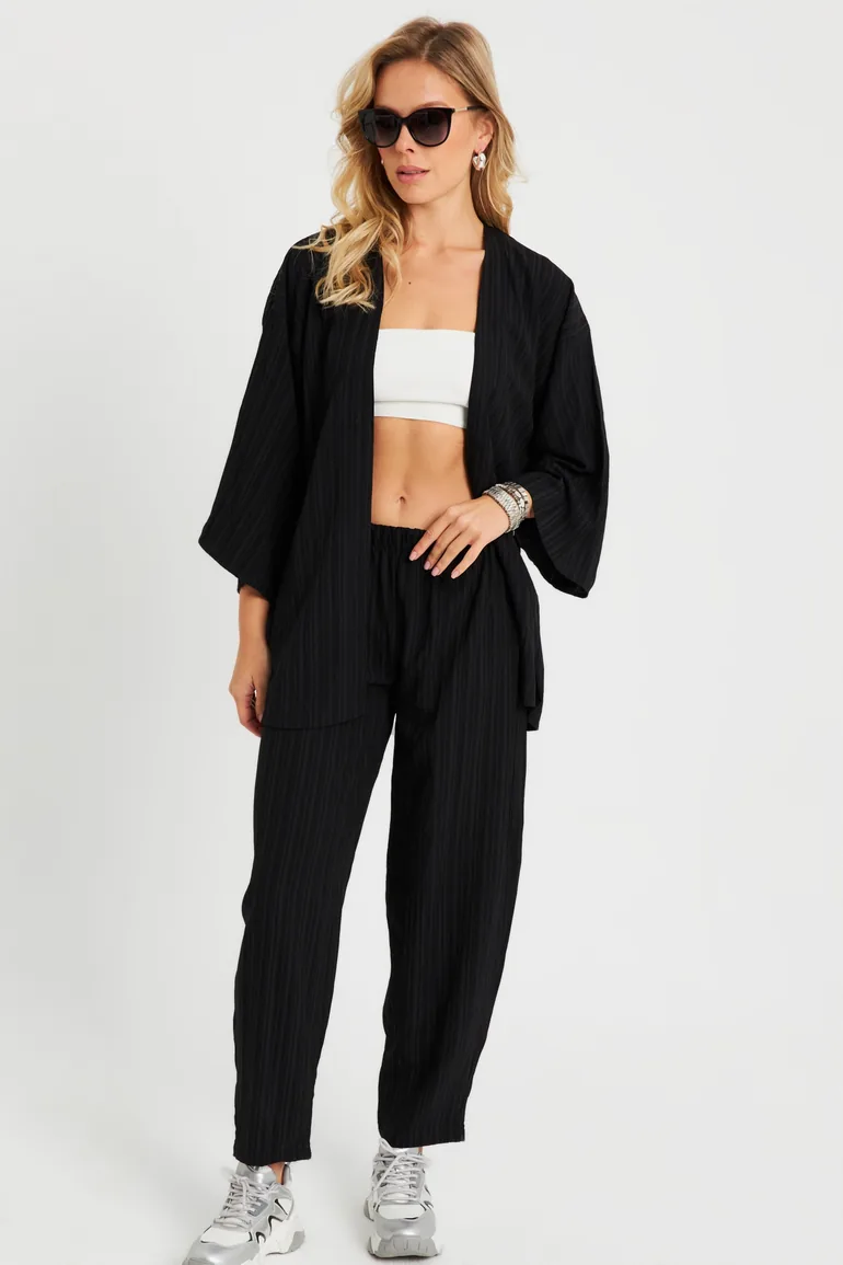 Women's Cress Kimono Suit Black - 3