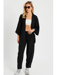 Women's Cress Kimono Suit Black - 3