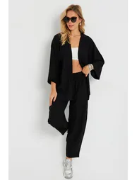 Women's Cress Kimono Suit Black
