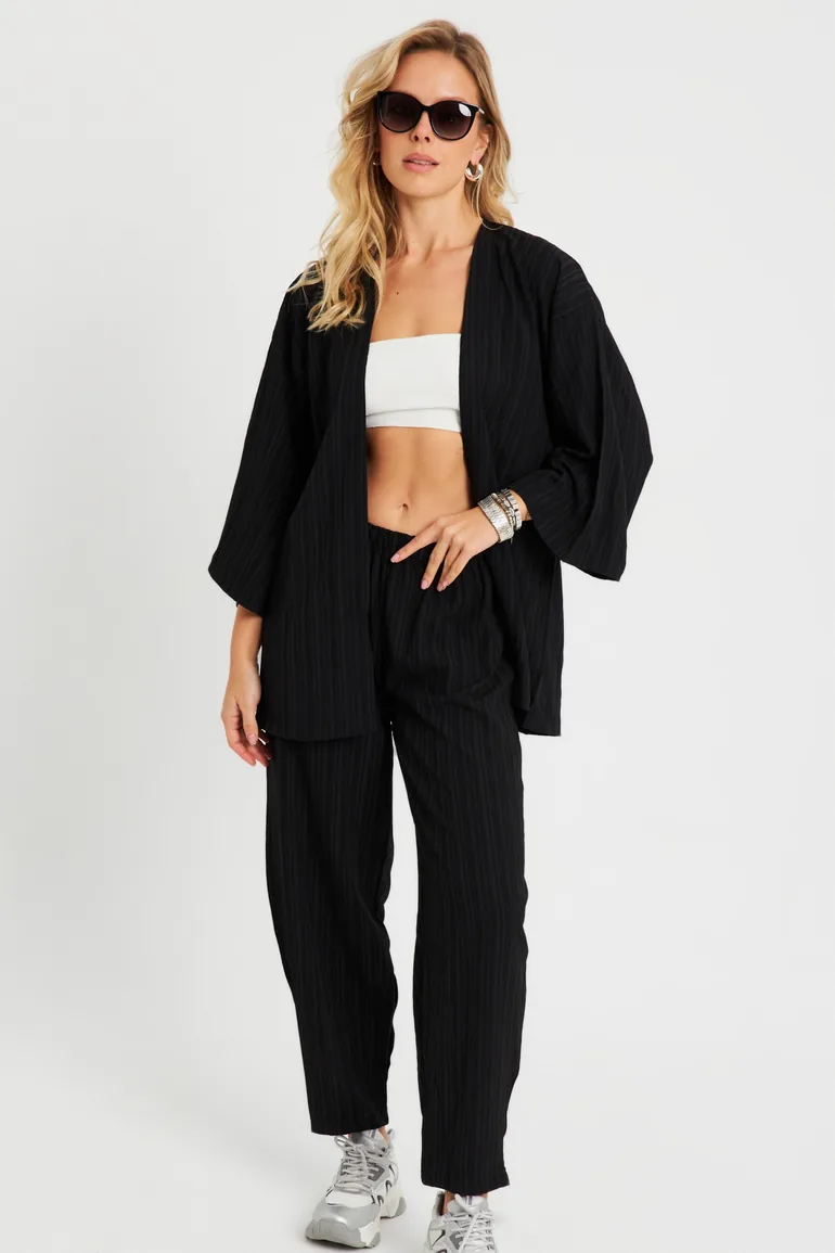 Women's Cress Kimono Suit Black - 2