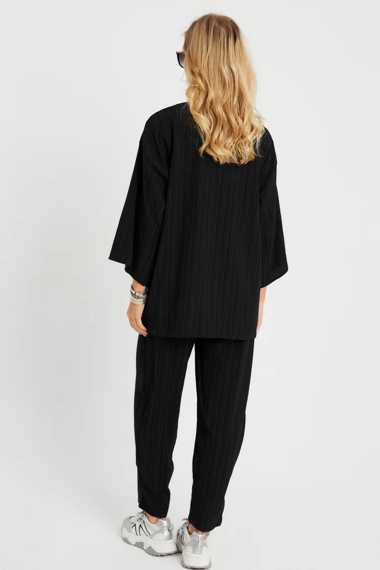 Women's Cress Kimono Suit Black - 7