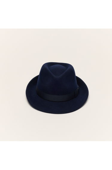 Navy Trilby Hat With Teardrop Crown
