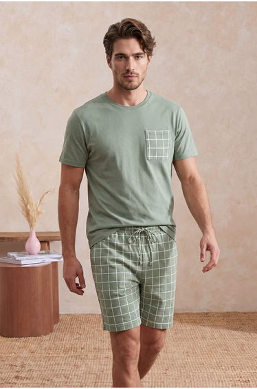 Green Regular Plaid / Checkered Homewear Pajama Set