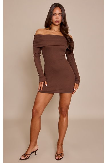 Chocolate Soft Touch High Neck Cowl Bodycon Dress