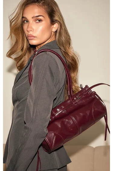 Burgundy Crinkle Long Shoulder Bag