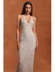 Ibbie Halter Sleeveless V-Neck Diamond Maxi Dress - 1