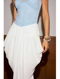 Solid Asymmetrical Ruched Skirt - 3