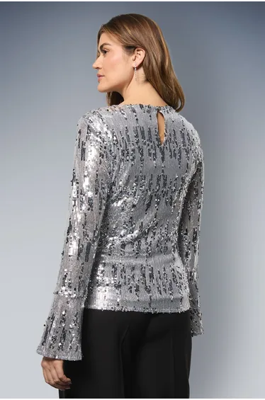 Sequin Flared Sleeve Top