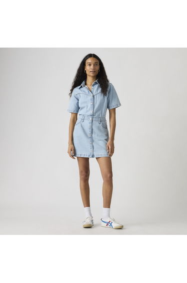 Denim Mini Dress with Short Sleeves