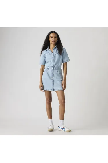 Denim Mini Dress with Short Sleeves