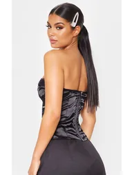 Black Lace Trim Satin Corset - 1
