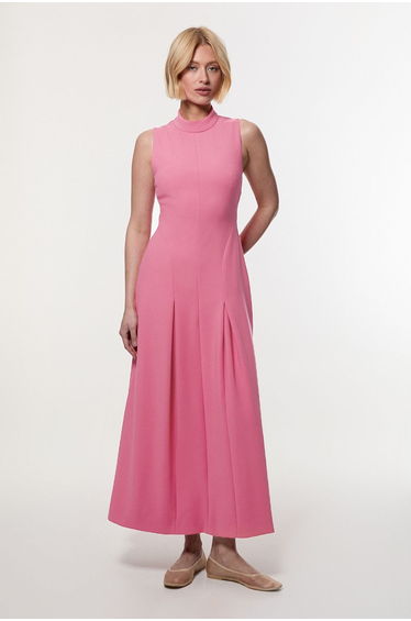 Petite Compact Stretch High Neck Open Back Tailored Maxi Dress