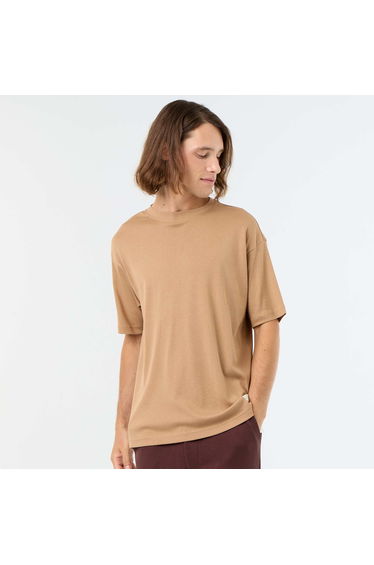 Men's Plain Short-Sleeved Crew Neck T-Shirt BEIGE