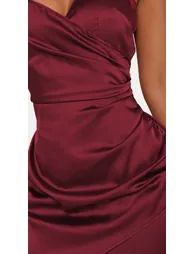 Shape Burgundy Satin Wrap Dress - 3