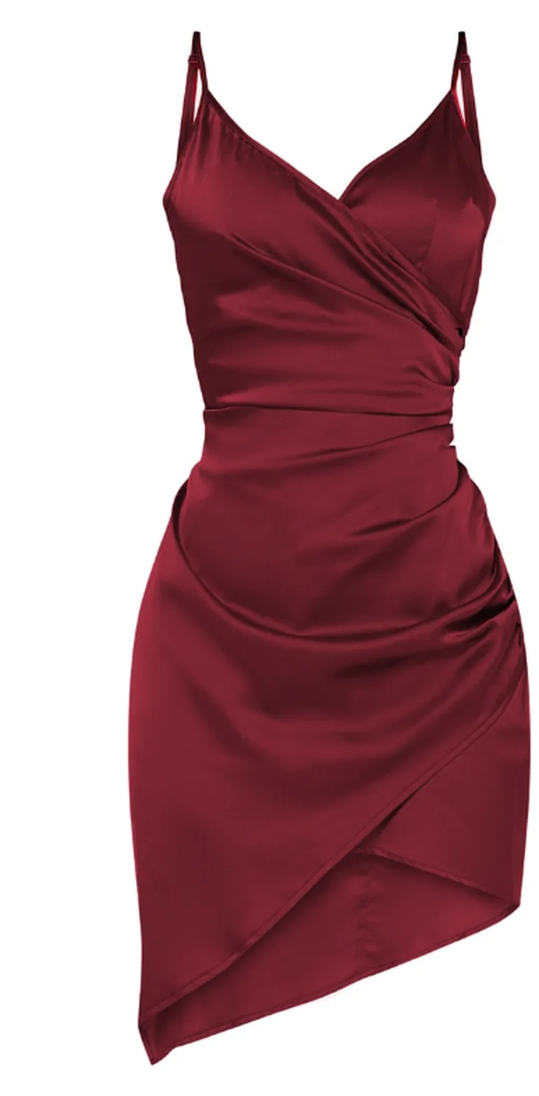 Shape Burgundy Satin Wrap Dress - 2