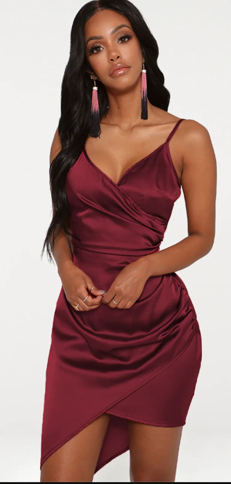 Shape Burgundy Satin Wrap Dress