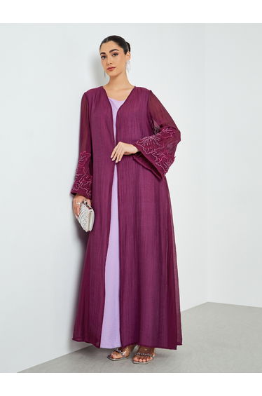 Embroidered Sleeve A-Line Abaya