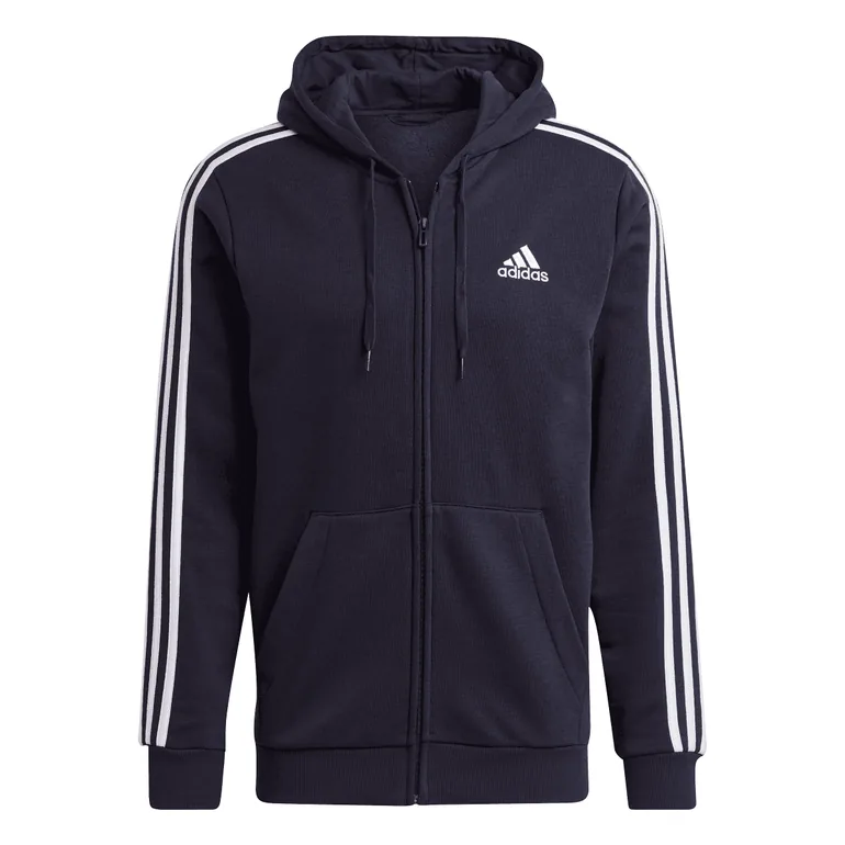 Men's adidas Essentials Fleece 3-Stripes Full-Zip Hoodie in Blue - 1