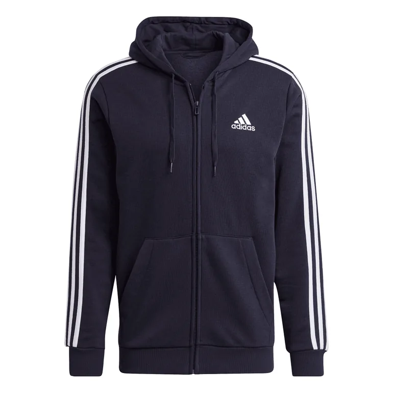Men's adidas Essentials Fleece 3-Stripes Full-Zip Hoodie in Blue