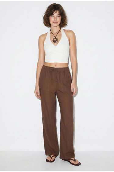 LUCCI Wide-leg Cotton Trousers With Drawstring Waist