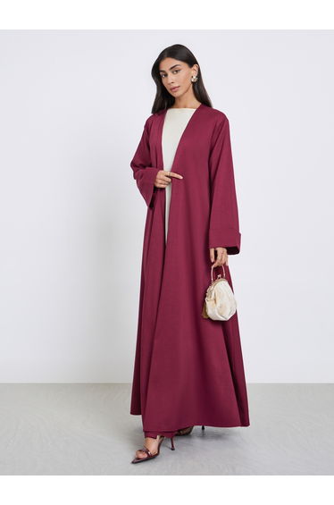 Burgundy Front Open Wide Sleeve Abaya