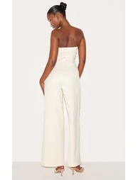 Cream Tailored Woven Button Up Wide Leg Bandeau Jumpsuit - 1