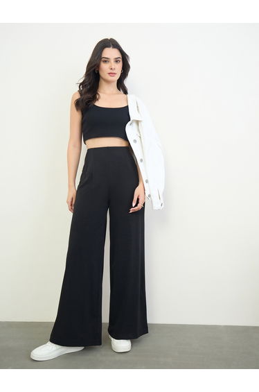 Black Wide Leg Pants with Side Zip