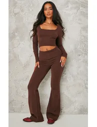 Petite Chocolate Knitted Wide Leg Flares